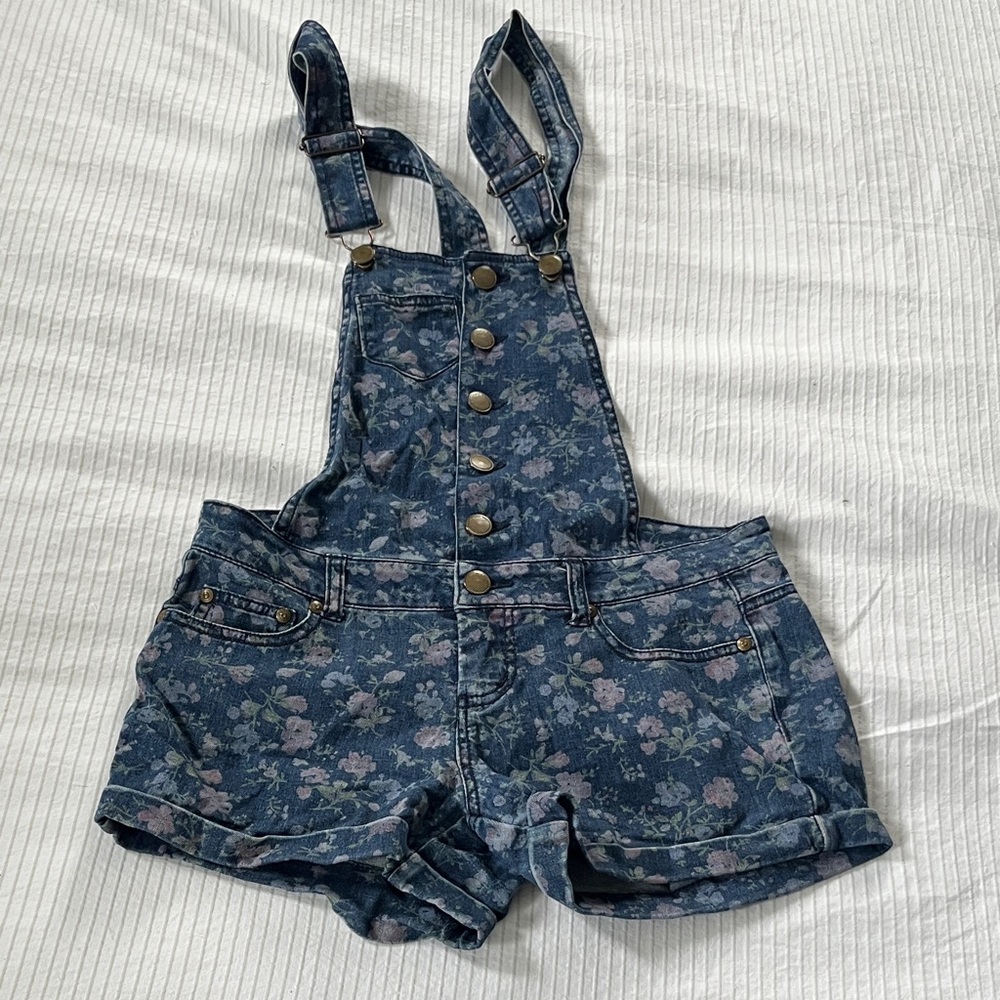 Floral Denim short Overalls